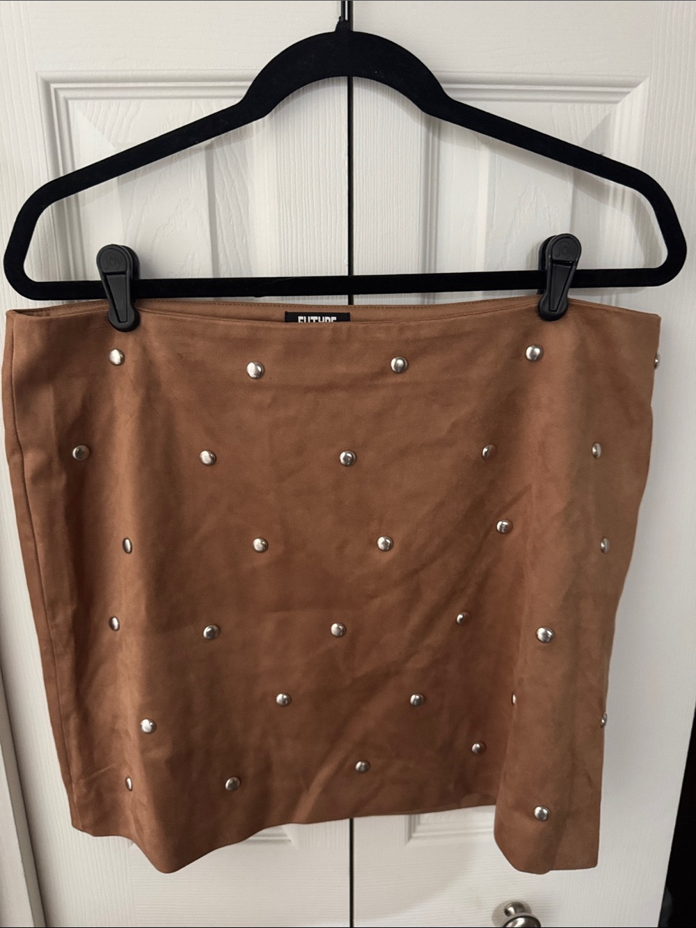 Faux Suede Studded Mini Skirt - Brown